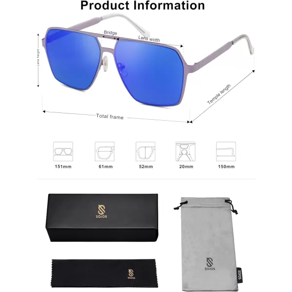 SOJOS Oversized Square Sunglasses for Women Men Retro Large Flat Mirrored Lens UV400 Shades Metal Sunnies SJ1193PurpleBluishviolet Mirrored