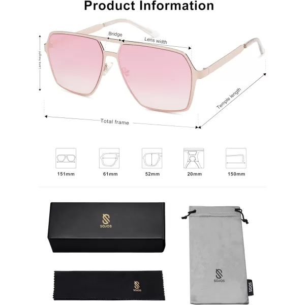 SOJOS Oversized Square Sunglasses for Women Men Retro Large Flat Mirrored Lens UV400 Shades Metal Sunnies SJ1193Rose GoldPink Mirrored