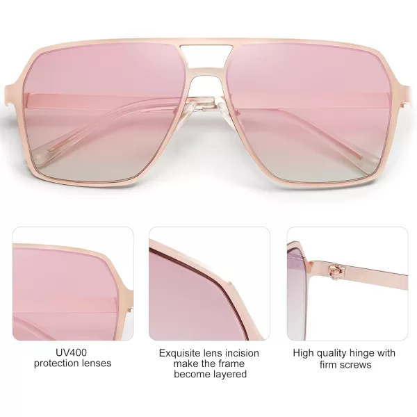 SOJOS Oversized Square Sunglasses for Women Men Retro Large Flat Mirrored Lens UV400 Shades Metal Sunnies SJ1193Rose GoldPink Mirrored