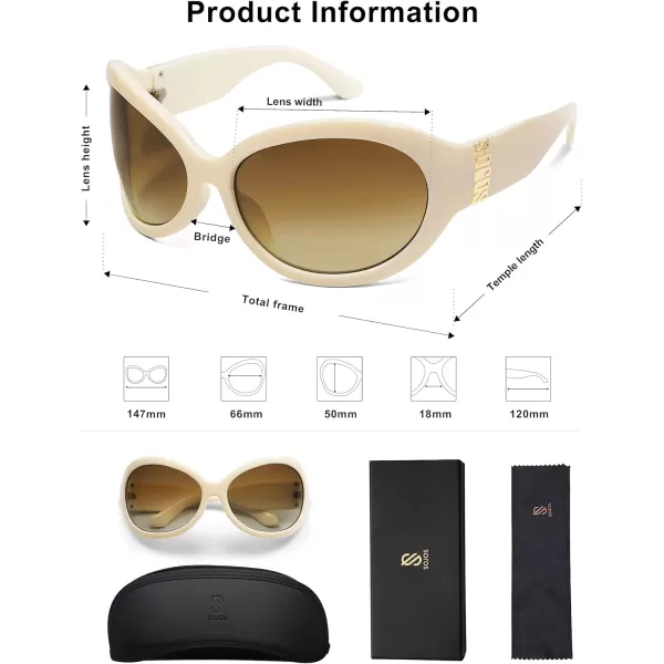 SOJOS Oversized Trendy Oval Sunglasses for Women Men Classic Wrap Around Shield Sunglasses SJ2275Beige