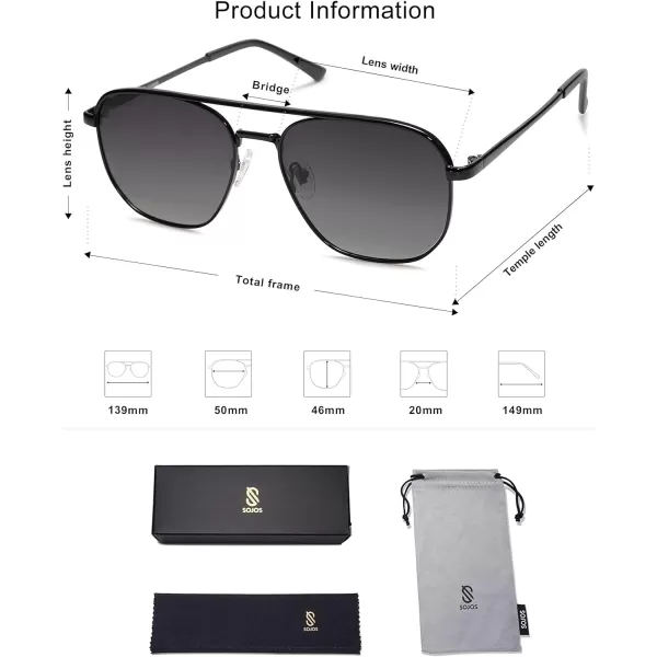SOJOS Retro Aviator Polarized Sunglasses Womens Mens Vintage Square Shades Sun Glasses UV400 SJ1184Shiny Black