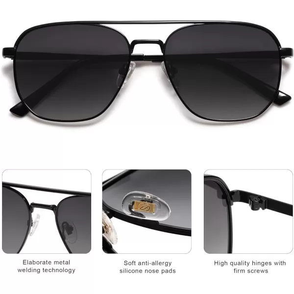 SOJOS Retro Aviator Polarized Sunglasses Womens Mens Vintage Square Shades Sun Glasses UV400 SJ1184Shiny Black
