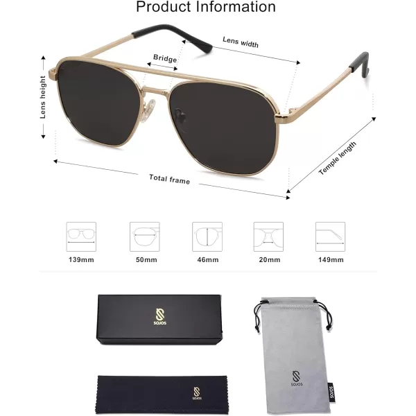SOJOS Retro Aviator Polarized Sunglasses Womens Mens Vintage Square Shades Sun Glasses UV400 SJ1184Shiny Gold