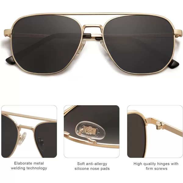 SOJOS Retro Aviator Polarized Sunglasses Womens Mens Vintage Square Shades Sun Glasses UV400 SJ1184Shiny Gold