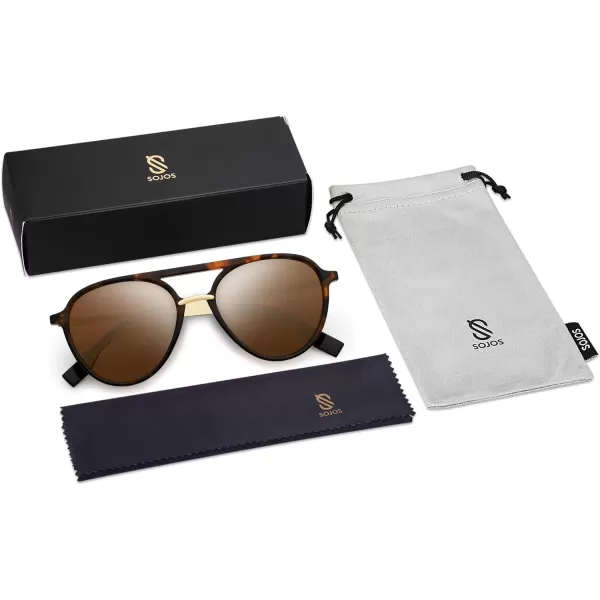 SOJOS Retro Aviator Polarized Sunglasses for Women Men Double Bridge Ladies ShadesAmber Tortoise