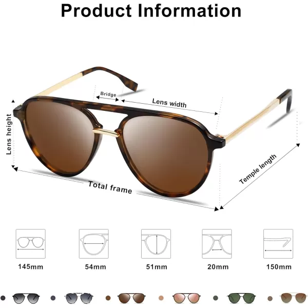SOJOS Retro Aviator Polarized Sunglasses for Women Men Double Bridge Ladies ShadesAmber Tortoise