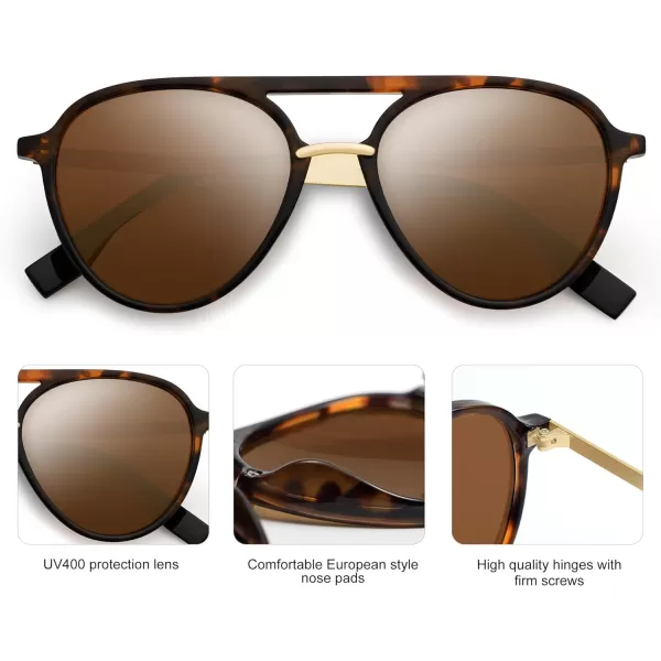 SOJOS Retro Aviator Polarized Sunglasses for Women Men Double Bridge Ladies ShadesAmber Tortoise