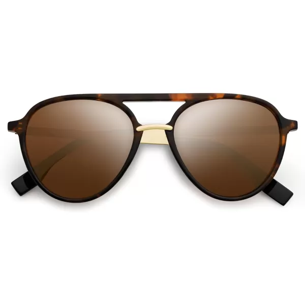 SOJOS Retro Aviator Polarized Sunglasses for Women Men Double Bridge Ladies ShadesAmber Tortoise