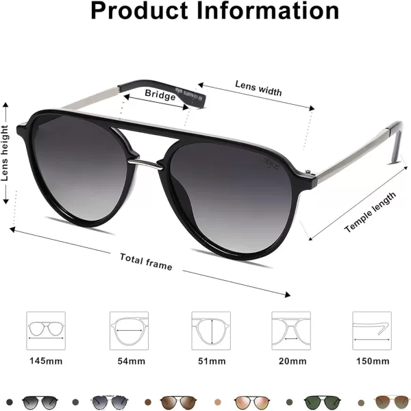 SOJOS Retro Aviator Polarized Sunglasses for Women Men Double Bridge Ladies ShadesBlack