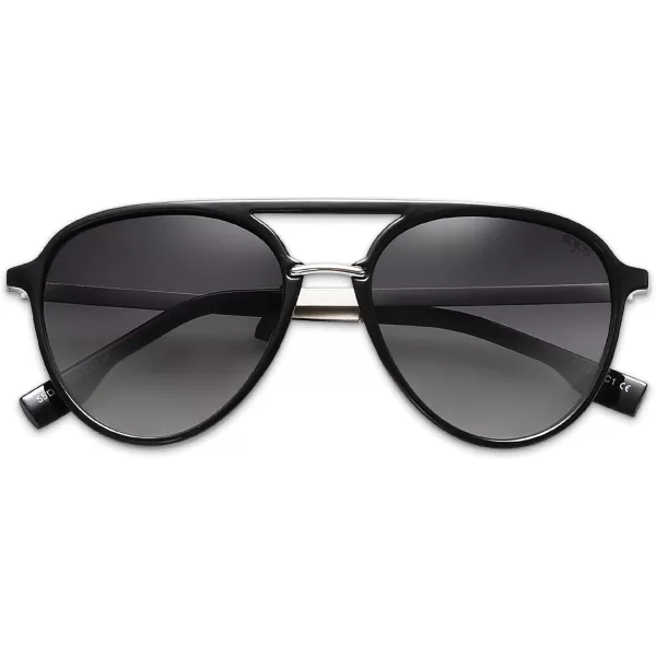 SOJOS Retro Aviator Polarized Sunglasses for Women Men Double Bridge Ladies ShadesBlack