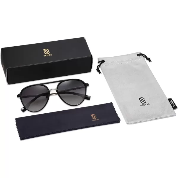 SOJOS Retro Aviator Polarized Sunglasses for Women Men Double Bridge Ladies ShadesBlack