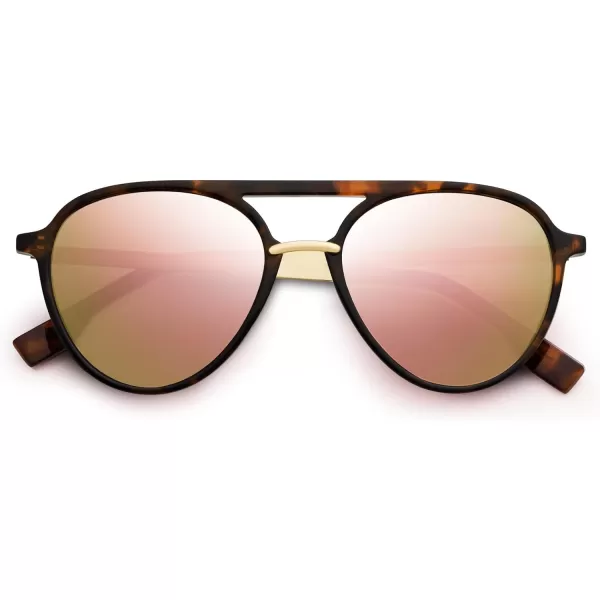SOJOS Retro Aviator Polarized Sunglasses for Women Men Double Bridge Ladies ShadesDark Tortoise