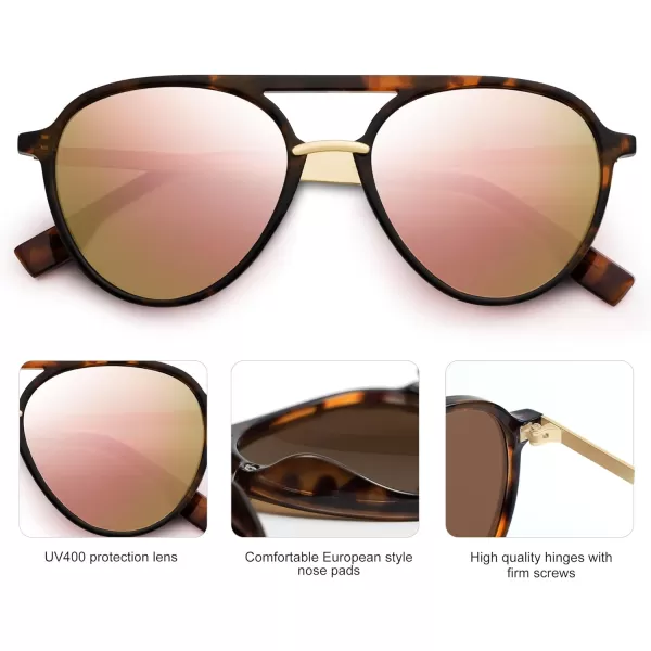 SOJOS Retro Aviator Polarized Sunglasses for Women Men Double Bridge Ladies ShadesDark Tortoise