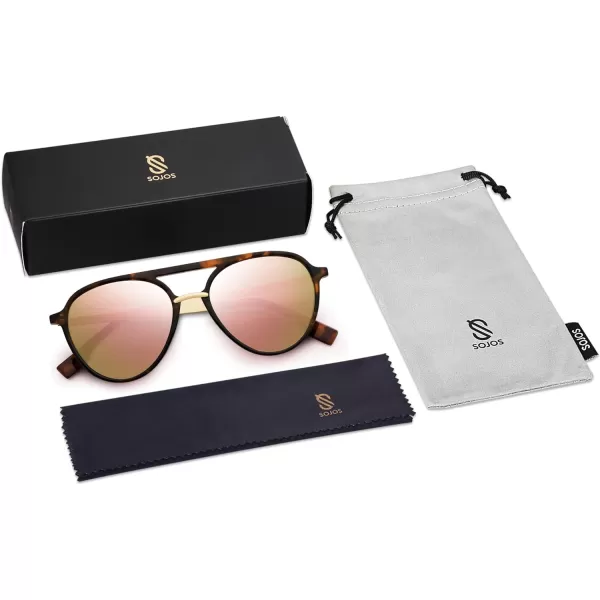 SOJOS Retro Aviator Polarized Sunglasses for Women Men Double Bridge Ladies ShadesDark Tortoise