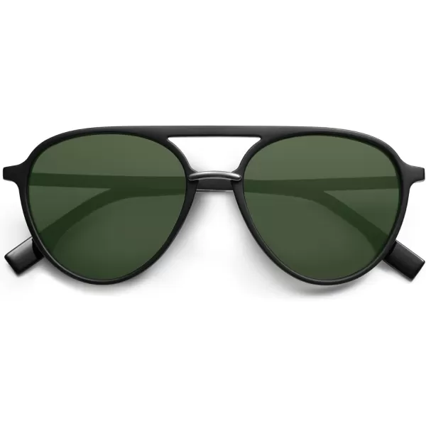 SOJOS Retro Aviator Polarized Sunglasses for Women Men Double Bridge Ladies ShadesMatte Black