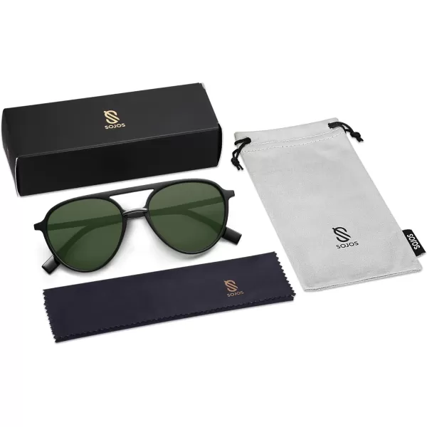 SOJOS Retro Aviator Polarized Sunglasses for Women Men Double Bridge Ladies ShadesMatte Black