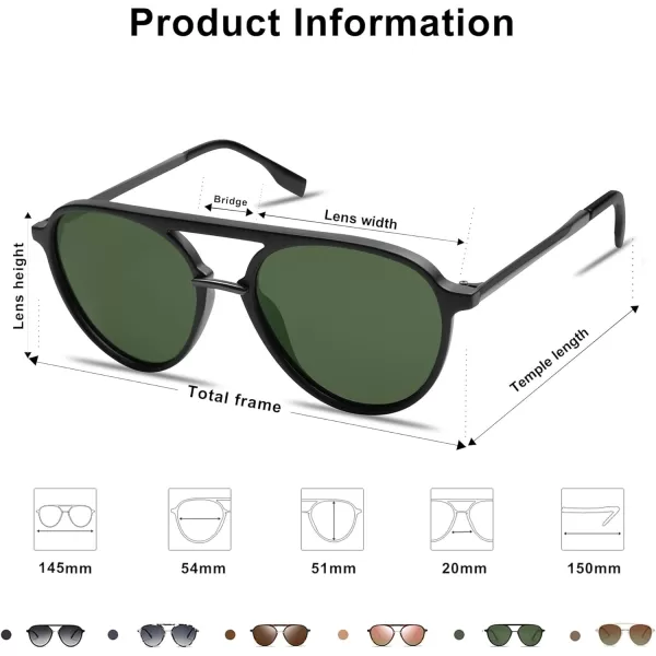 SOJOS Retro Aviator Polarized Sunglasses for Women Men Double Bridge Ladies ShadesMatte Black