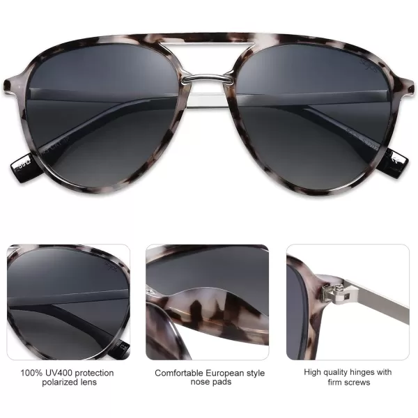 SOJOS Retro Aviator Polarized Sunglasses for Women Men Double Bridge Ladies ShadesTortoise Grey
