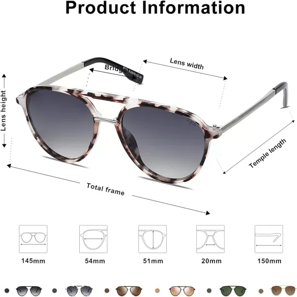 SOJOS Retro Aviator Polarized Sunglasses for Women Men Double Bridge Ladies ShadesTortoise Grey