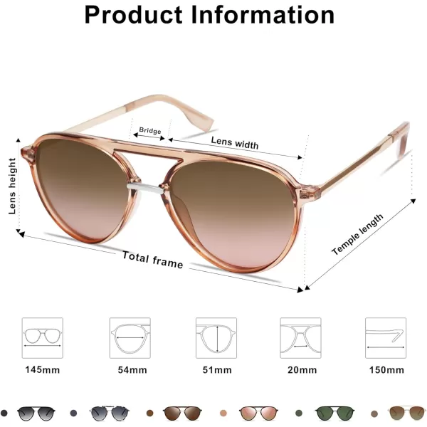 SOJOS Retro Aviator Polarized Sunglasses for Women Men Double Bridge Ladies ShadesTransparent Brown