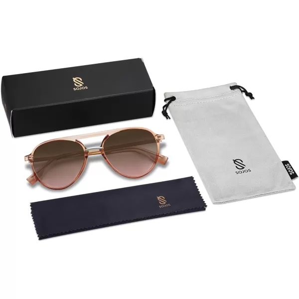 SOJOS Retro Aviator Polarized Sunglasses for Women Men Double Bridge Ladies ShadesTransparent Brown