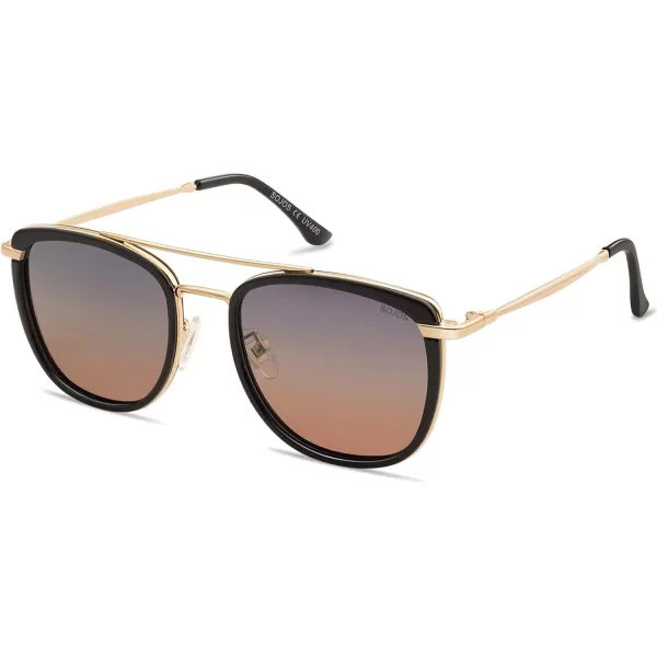 SOJOS Retro Aviator Square Polarized Sunglasses For Women MenVintage Womens Sun Glasses Shades UV400 SJ2180BlackBrown Grading Grey