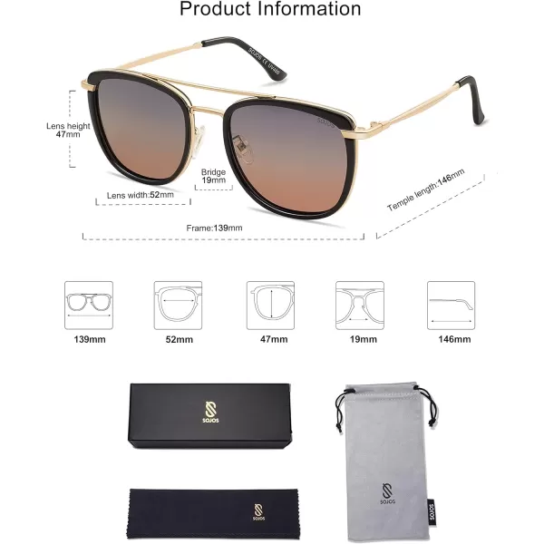 SOJOS Retro Aviator Square Polarized Sunglasses For Women MenVintage Womens Sun Glasses Shades UV400 SJ2180BlackBrown Grading Grey
