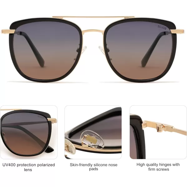 SOJOS Retro Aviator Square Polarized Sunglasses For Women MenVintage Womens Sun Glasses Shades UV400 SJ2180BlackBrown Grading Grey