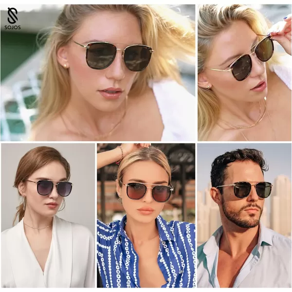 SOJOS Retro Aviator Square Polarized Sunglasses For Women MenVintage Womens Sun Glasses Shades UV400 SJ2180BlackBrown Grading Grey