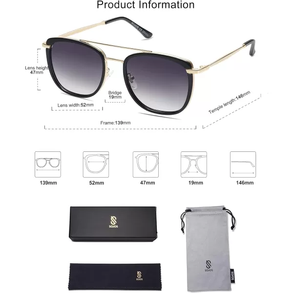 SOJOS Retro Aviator Square Polarized Sunglasses For Women MenVintage Womens Sun Glasses Shades UV400 SJ2180BlackGrey Grading