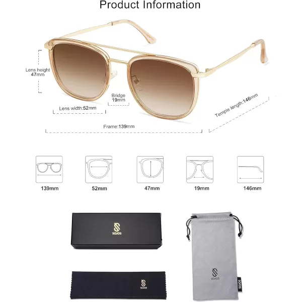 SOJOS Retro Aviator Square Polarized Sunglasses For Women MenVintage Womens Sun Glasses Shades UV400 SJ2180Crystal BrownBrown Grading