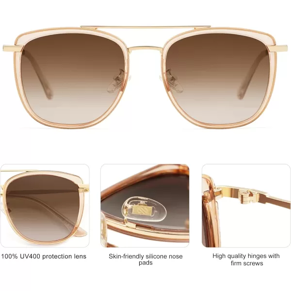 SOJOS Retro Aviator Square Polarized Sunglasses For Women MenVintage Womens Sun Glasses Shades UV400 SJ2180Crystal BrownBrown Grading