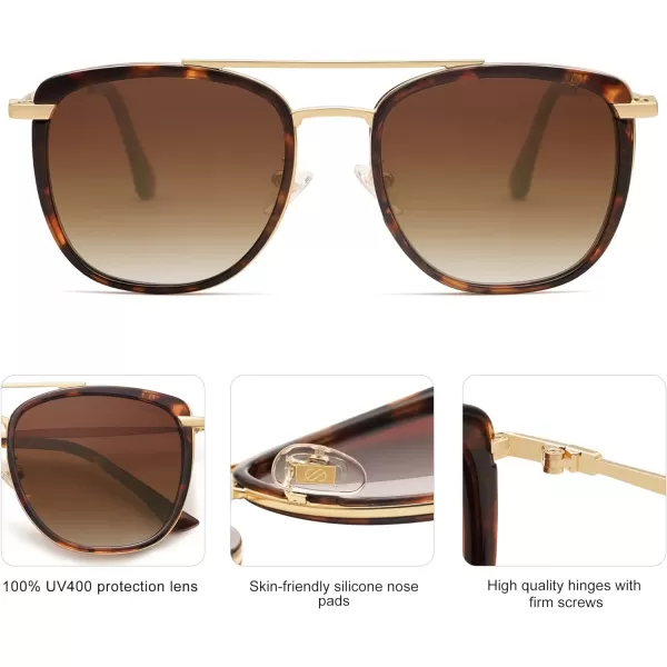 SOJOS Retro Aviator Square Polarized Sunglasses For Women MenVintage Womens Sun Glasses Shades UV400 SJ2180Dark TortoiseBrown Grading