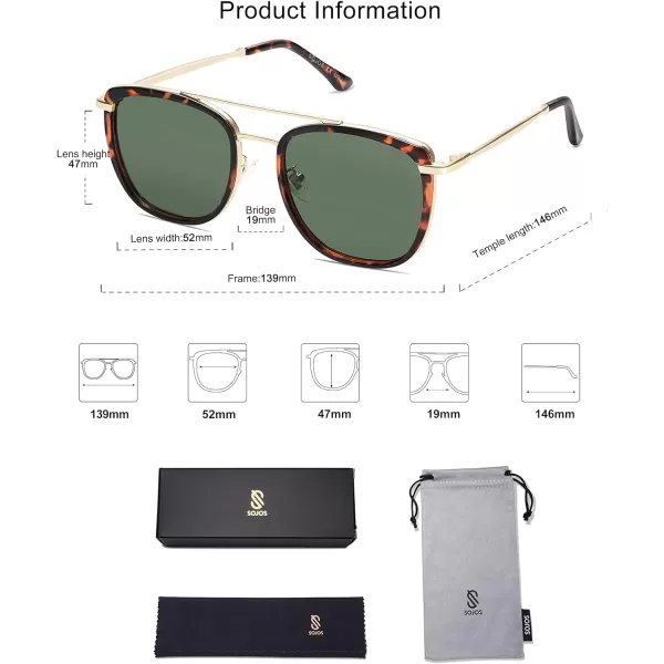 SOJOS Retro Aviator Square Polarized Sunglasses For Women MenVintage Womens Sun Glasses Shades UV400 SJ2180TortoiseGreen