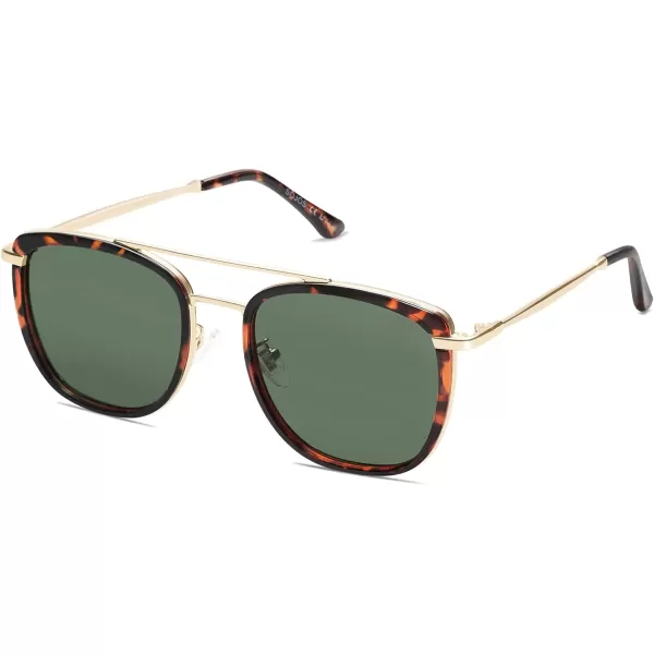 SOJOS Retro Aviator Square Polarized Sunglasses For Women MenVintage Womens Sun Glasses Shades UV400 SJ2180TortoiseGreen