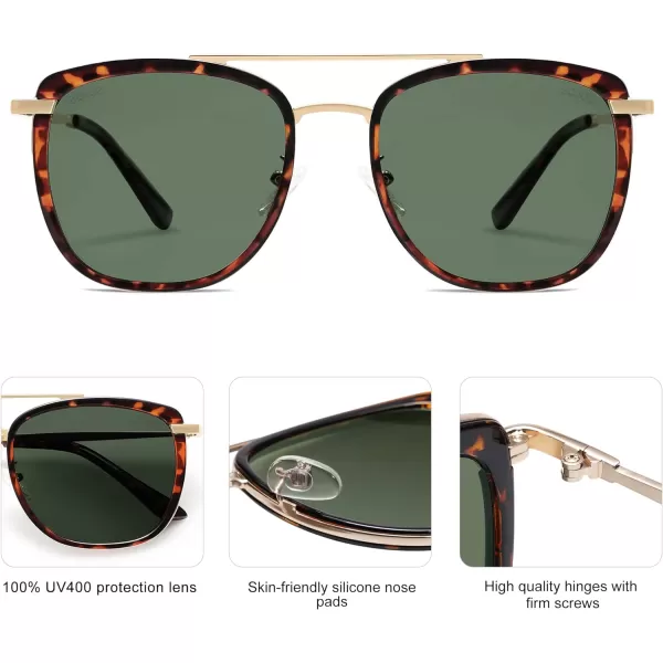SOJOS Retro Aviator Square Polarized Sunglasses For Women MenVintage Womens Sun Glasses Shades UV400 SJ2180TortoiseGreen