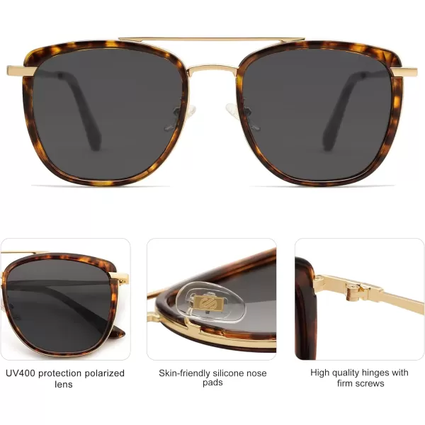SOJOS Retro Aviator Square Polarized Sunglasses For Women MenVintage Womens Sun Glasses Shades UV400 SJ2180TortoiseGrey
