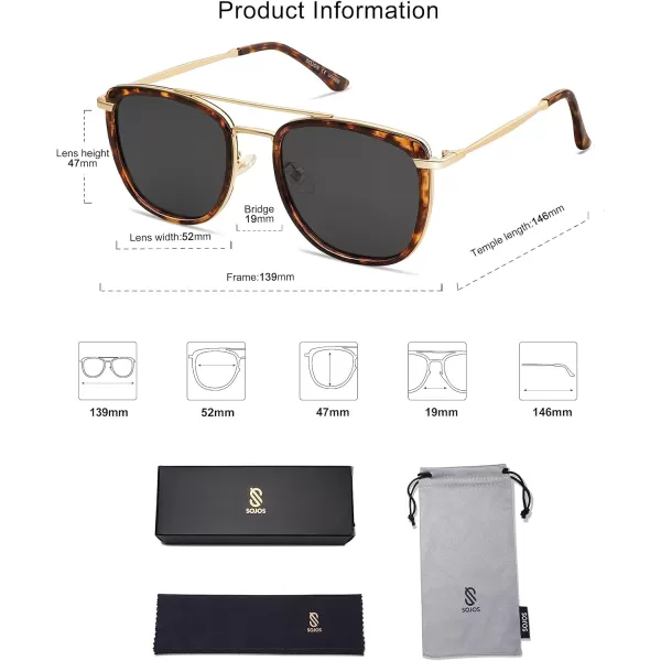 SOJOS Retro Aviator Square Polarized Sunglasses For Women MenVintage Womens Sun Glasses Shades UV400 SJ2180TortoiseGrey