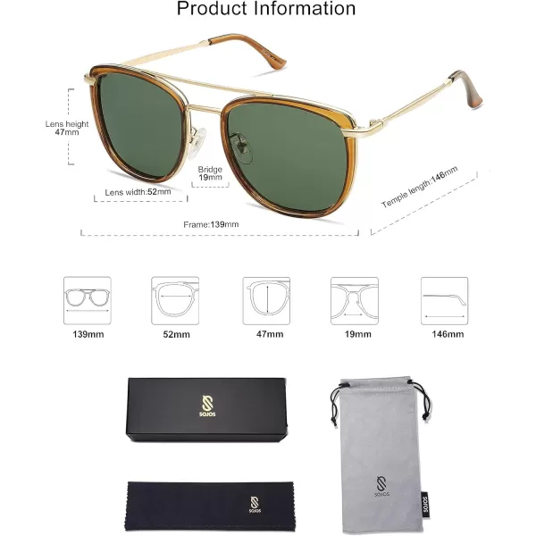 SOJOS Retro Aviator Square Polarized Sunglasses For Women MenVintage Womens Sun Glasses Shades UV400 SJ2180Transparent OliviaGreen
