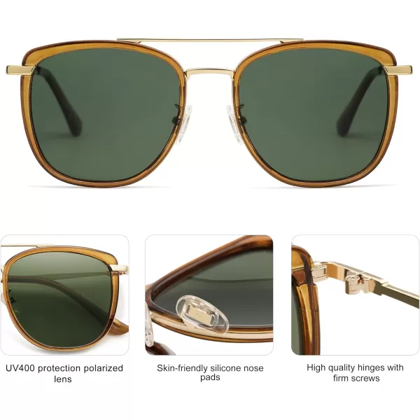 SOJOS Retro Aviator Square Polarized Sunglasses For Women MenVintage Womens Sun Glasses Shades UV400 SJ2180Transparent OliviaGreen