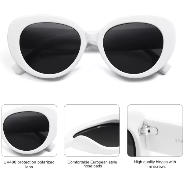 SOJOS Retro Cat Eye Polarized Sunglasses Womens Vintage Shades Trendy Designer Sun Glasses UV Protection SJ2261White