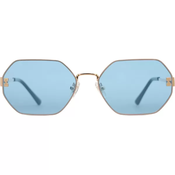SOJOS Retro Hexagon Sunglasses for Women Trendy Polygon Sun Glasses UV400 Protective SJ1190Gold Frame Blue Lens Blue