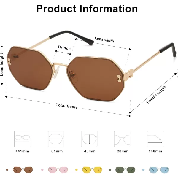 SOJOS Retro Hexagon Sunglasses for Women Trendy Polygon Sun Glasses UV400 Protective SJ1190Gold Frame Brown Lens Brown