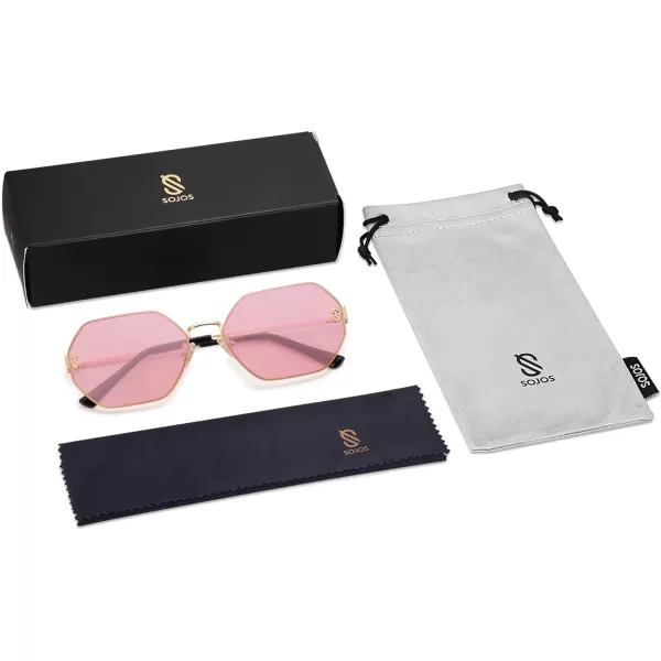 SOJOS Retro Hexagon Sunglasses for Women Trendy Polygon Sun Glasses UV400 Protective SJ1190Gold Frame Pink Lens Pink