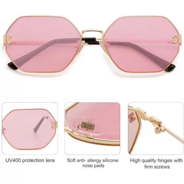 SOJOS Retro Hexagon Sunglasses for Women Trendy Polygon Sun Glasses UV400 Protective SJ1190Gold Frame Pink Lens Pink