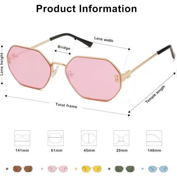 SOJOS Retro Hexagon Sunglasses for Women Trendy Polygon Sun Glasses UV400 Protective SJ1190Gold Frame Pink Lens Pink