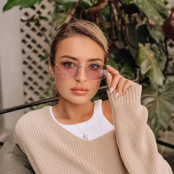 SOJOS Retro Hexagon Sunglasses for Women Trendy Polygon Sun Glasses UV400 Protective SJ1190Gold Frame Pink Lens Pink