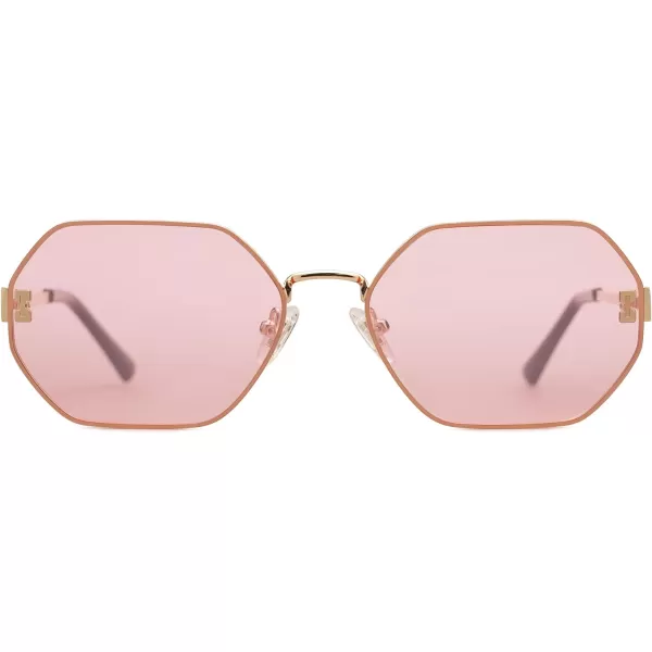 SOJOS Retro Hexagon Sunglasses for Women Trendy Polygon Sun Glasses UV400 Protective SJ1190Gold Frame Pink Lens Pink