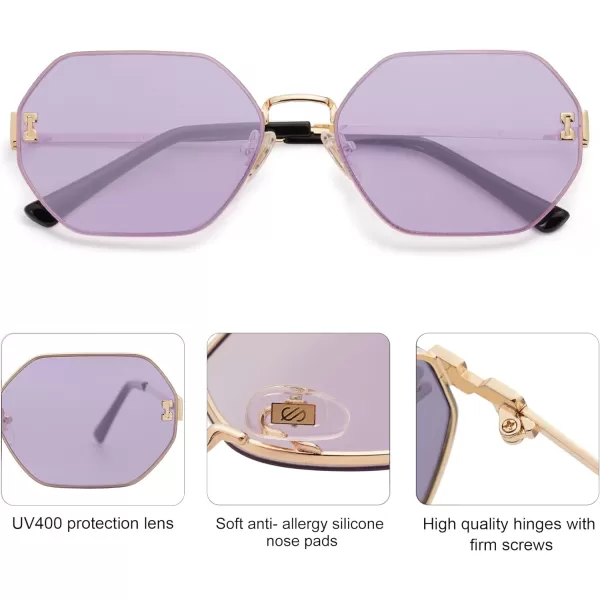 SOJOS Retro Hexagon Sunglasses for Women Trendy Polygon Sun Glasses UV400 Protective SJ1190Gold Frame Purple Lens Purple