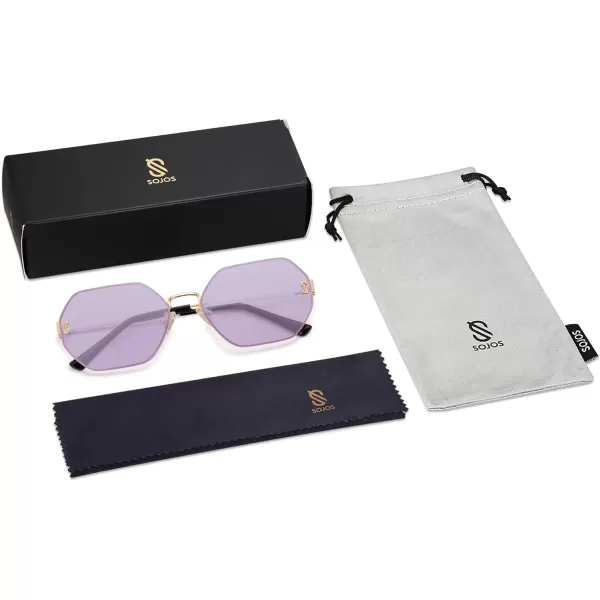 SOJOS Retro Hexagon Sunglasses for Women Trendy Polygon Sun Glasses UV400 Protective SJ1190Gold Frame Purple Lens Purple